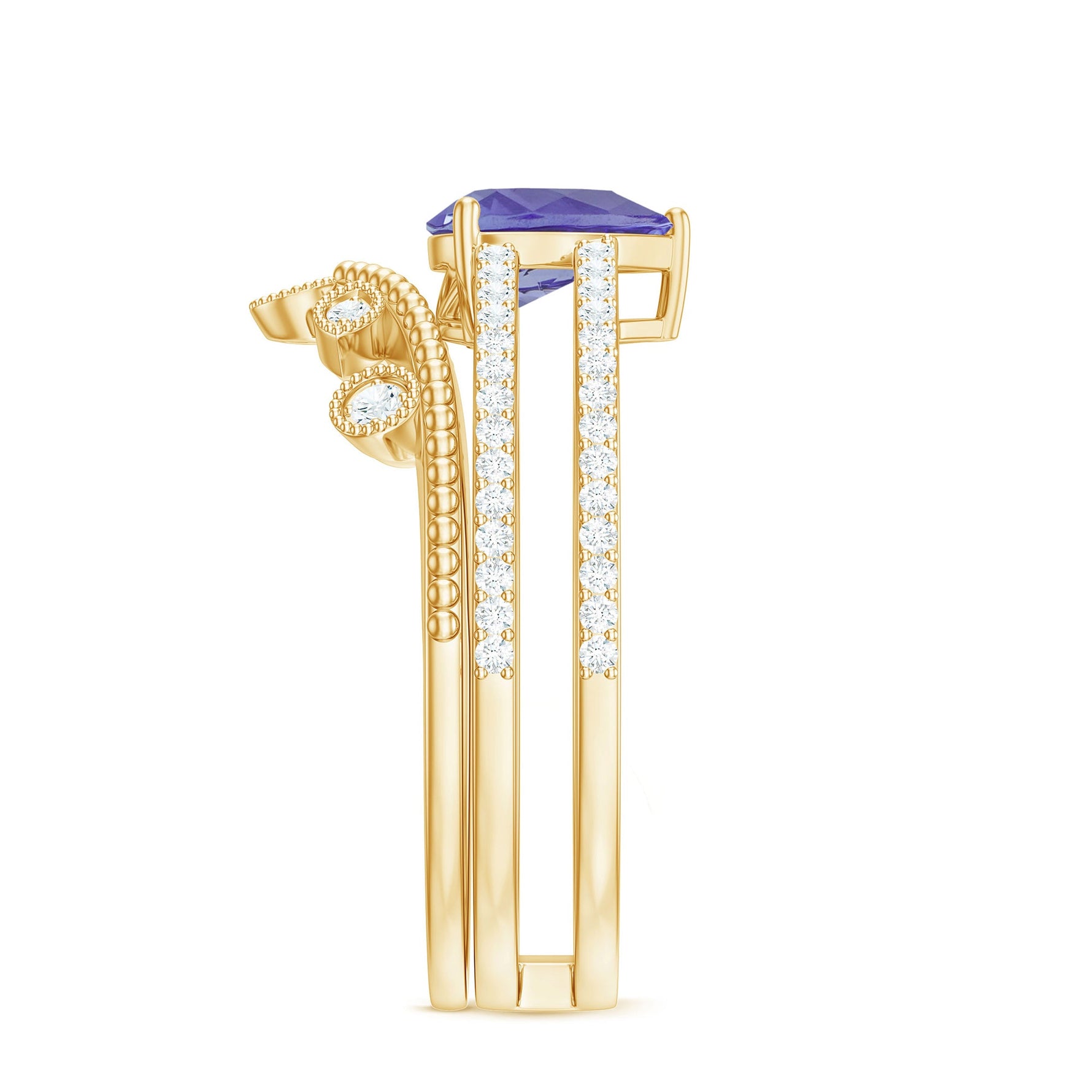 Pear Cut Natural Tanzanite and Diamond Wedding Ring Set