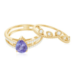 Pear Cut Natural Tanzanite and Diamond Wedding Ring Set