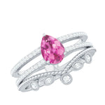 Pear Cut Real Pink tourmaline and Moissanite Wedding Ring Set