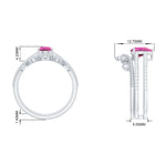 Pear Cut Real Pink tourmaline and Moissanite Wedding Ring Set