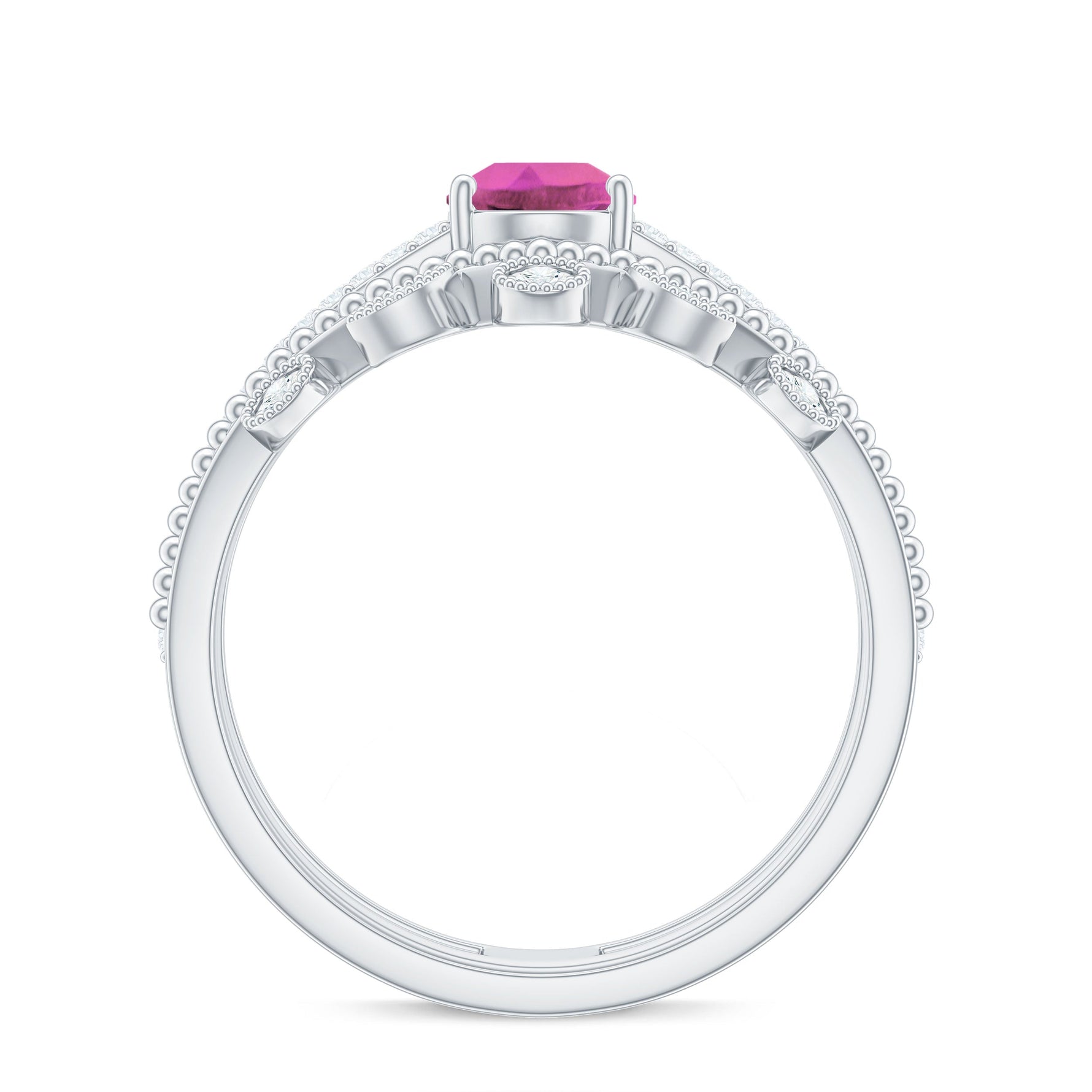 Pear Cut Real Pink tourmaline and Moissanite Wedding Ring Set