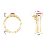 Pear Cut Real Pink tourmaline and Moissanite Wedding Ring Set