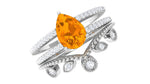 Pear Cut Real Fire Opal and Moissanite Wedding Ring Set