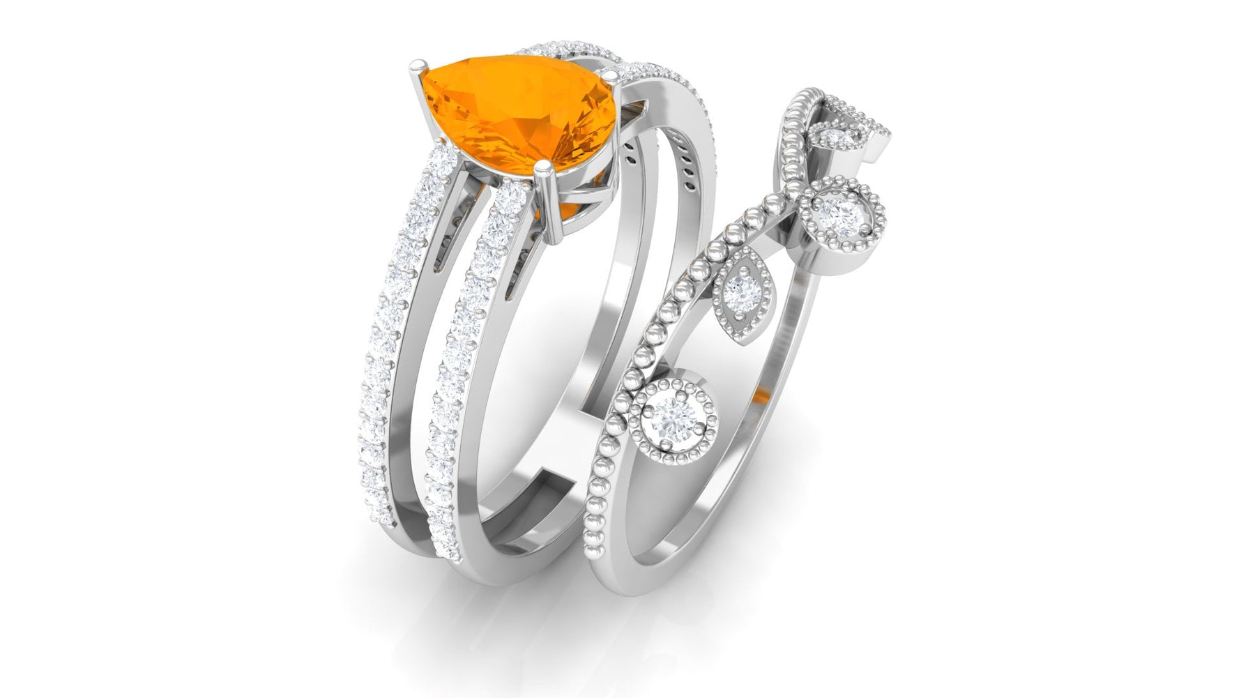 Pear Cut Real Fire Opal and Moissanite Wedding Ring Set