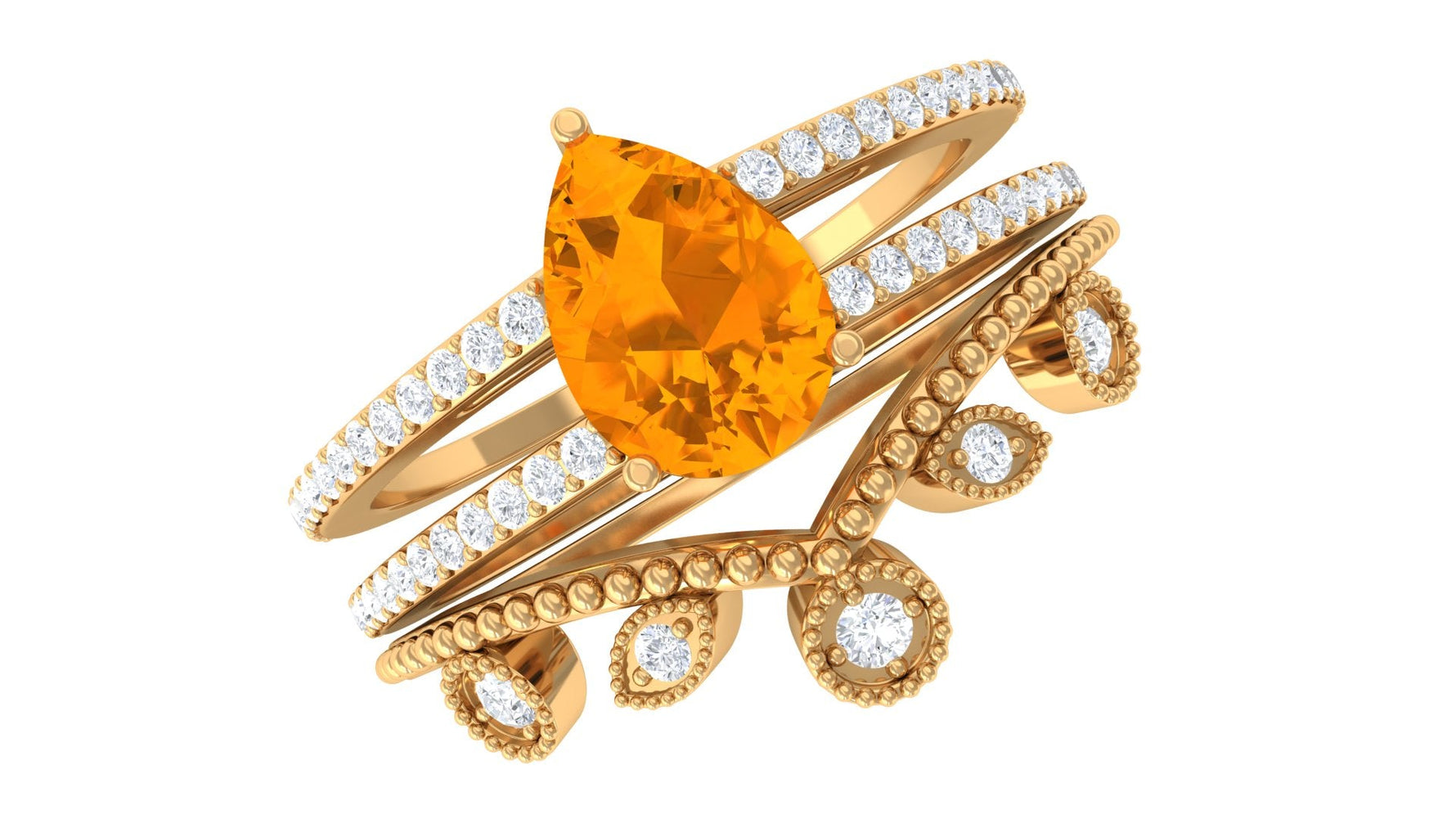 Pear Cut Real Fire Opal and Moissanite Wedding Ring Set