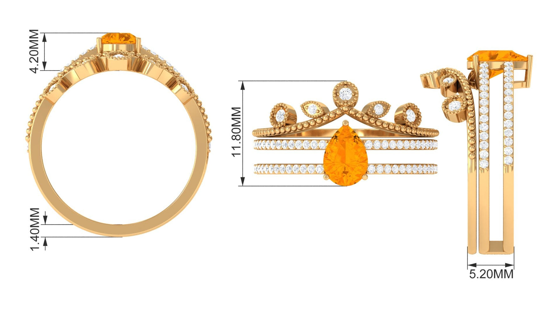 Pear Cut Real Fire Opal and Moissanite Wedding Ring Set