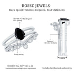 Pear Cut Real Black Spinel and Diamond Wedding Ring Set