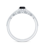 Pear Cut Real Black Spinel and Diamond Wedding Ring Set