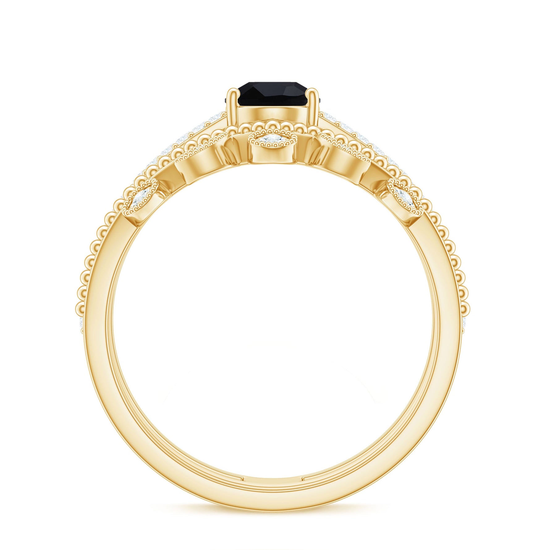 Pear Cut Real Black Spinel and Diamond Wedding Ring Set