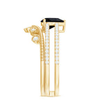 Pear Cut Real Black Spinel and Diamond Wedding Ring Set