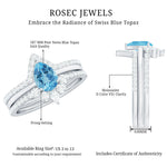 Pear Cut Swiss Blue Topaz Trio Wedding Ring Set with Moissanite