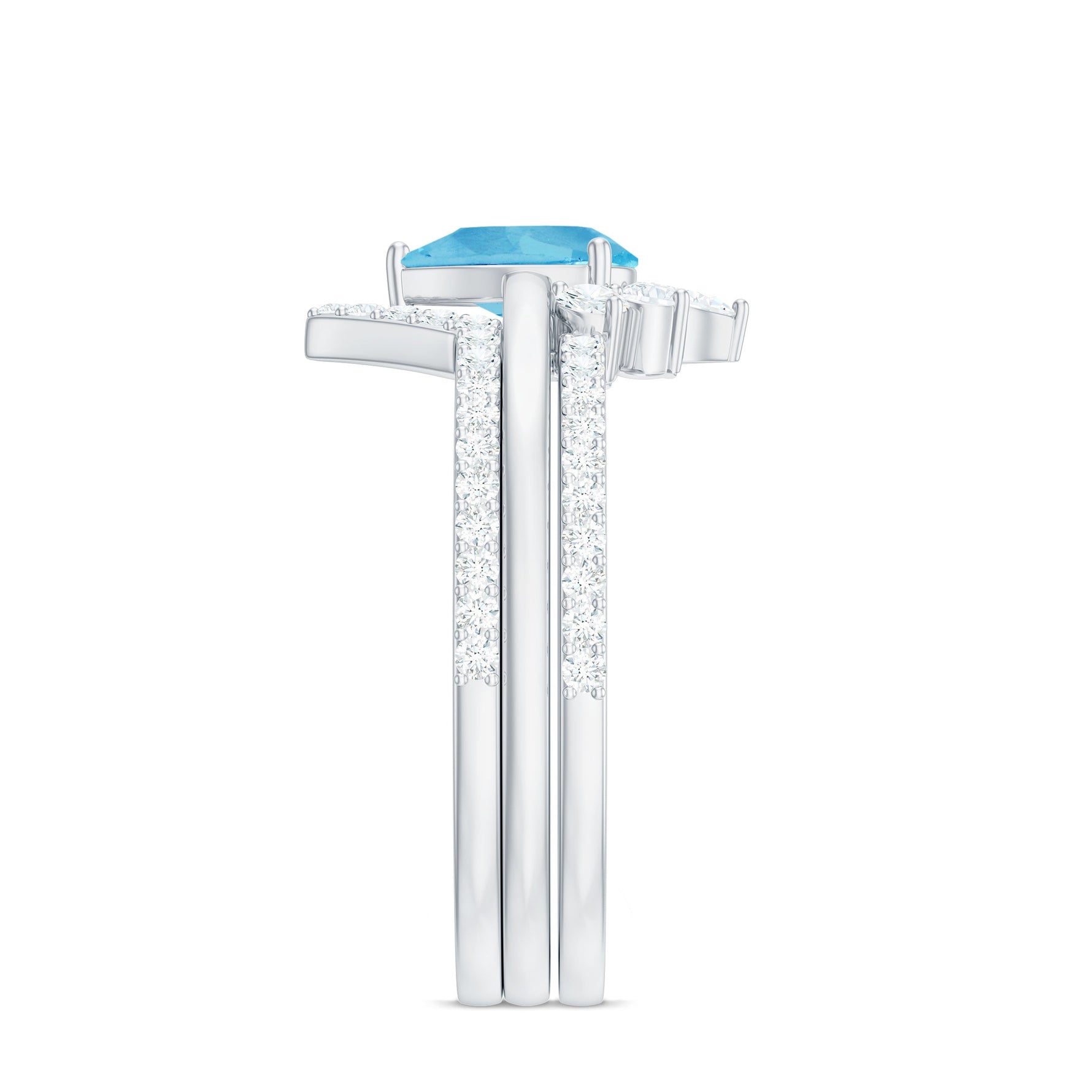 Pear Cut Swiss Blue Topaz Trio Wedding Ring Set with Moissanite