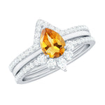 Pear Cut Citrine Trio Wedding Ring Set with Moissanite