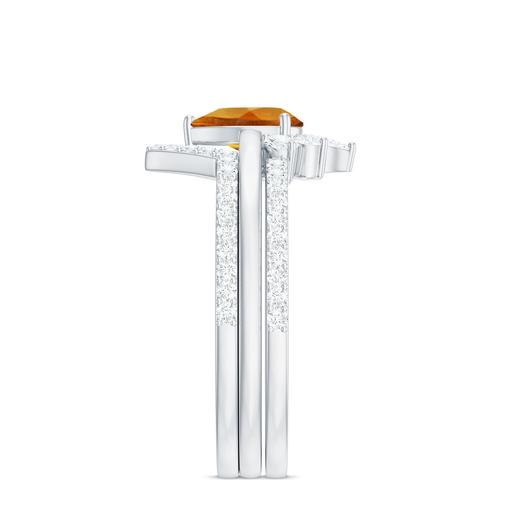 Pear Cut Citrine Trio Wedding Ring Set with Moissanite