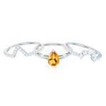 Pear Cut Citrine Trio Wedding Ring Set with Moissanite