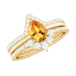 Pear Cut Citrine Trio Wedding Ring Set with Moissanite