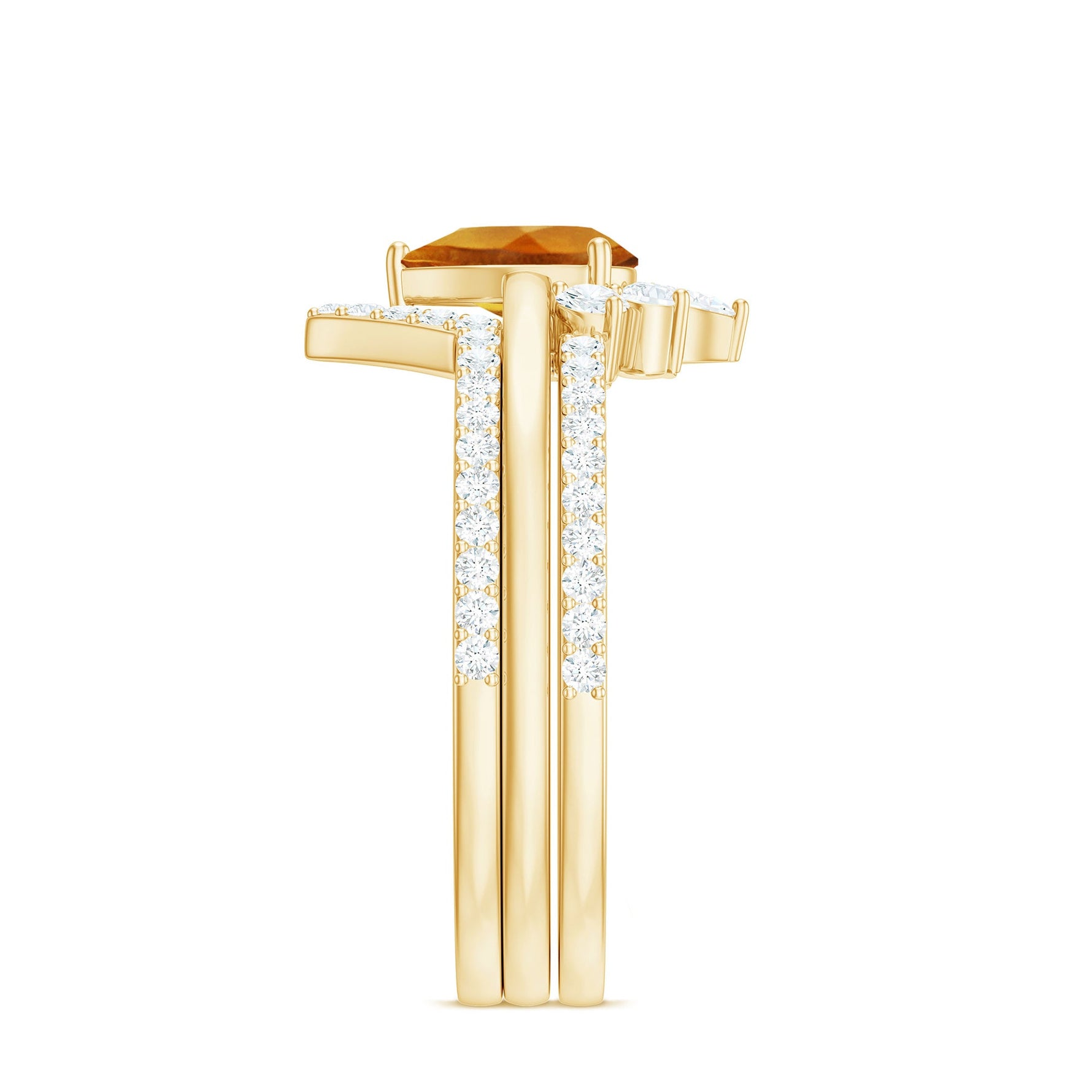 Pear Cut Citrine Trio Wedding Ring Set with Moissanite