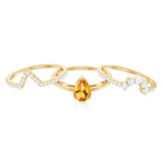 Pear Cut Citrine Trio Wedding Ring Set with Moissanite