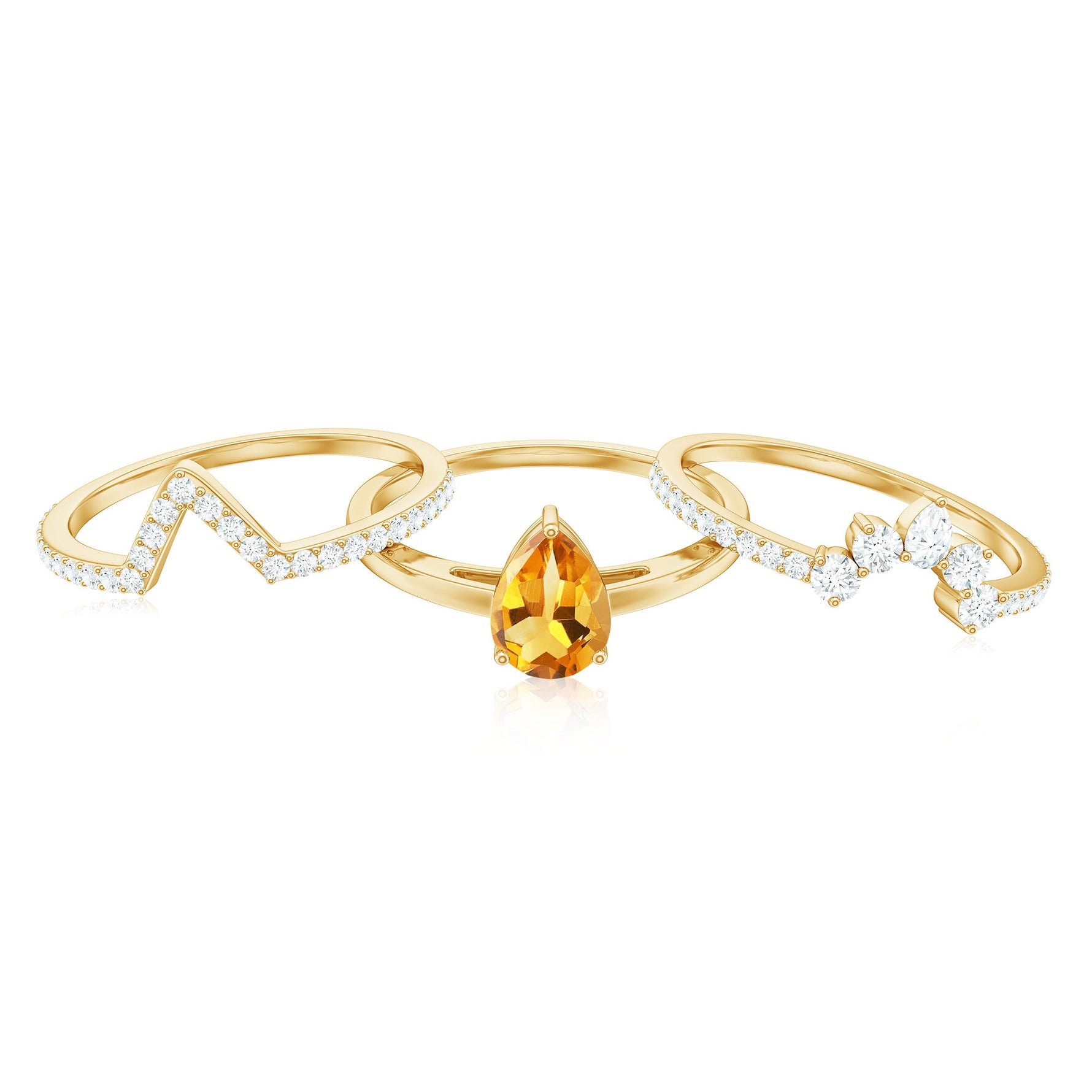 Pear Cut Citrine Trio Wedding Ring Set with Moissanite