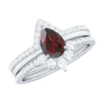 Natural Pear Shaped Garnet Diamond 3 Piece Bridal Ring Set