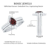 Natural Pear Shaped Garnet Diamond 3 Piece Bridal Ring Set