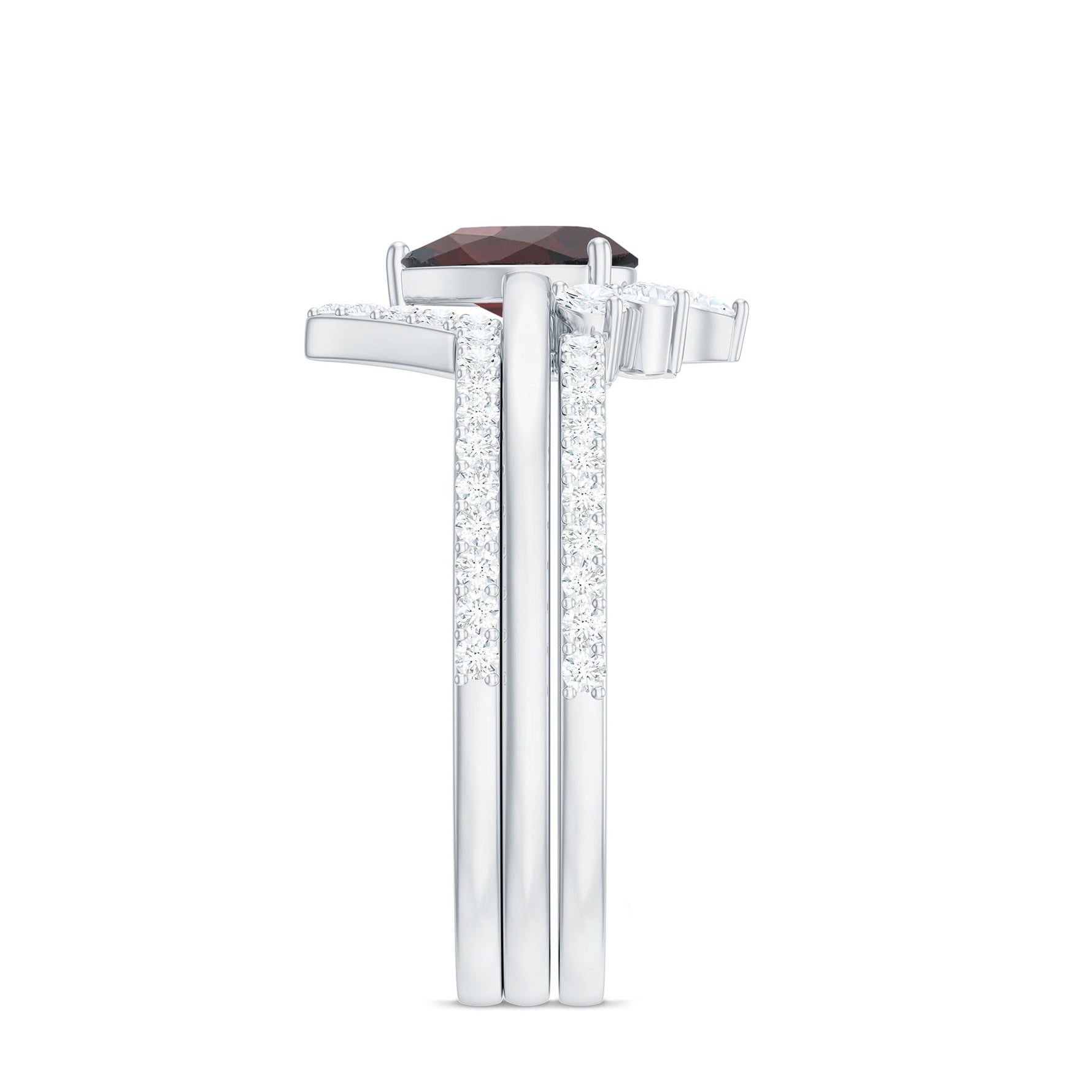 Natural Pear Shaped Garnet Diamond 3 Piece Bridal Ring Set