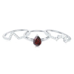Natural Pear Shaped Garnet Diamond 3 Piece Bridal Ring Set