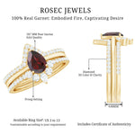 Natural Pear Shaped Garnet Diamond 3 Piece Bridal Ring Set