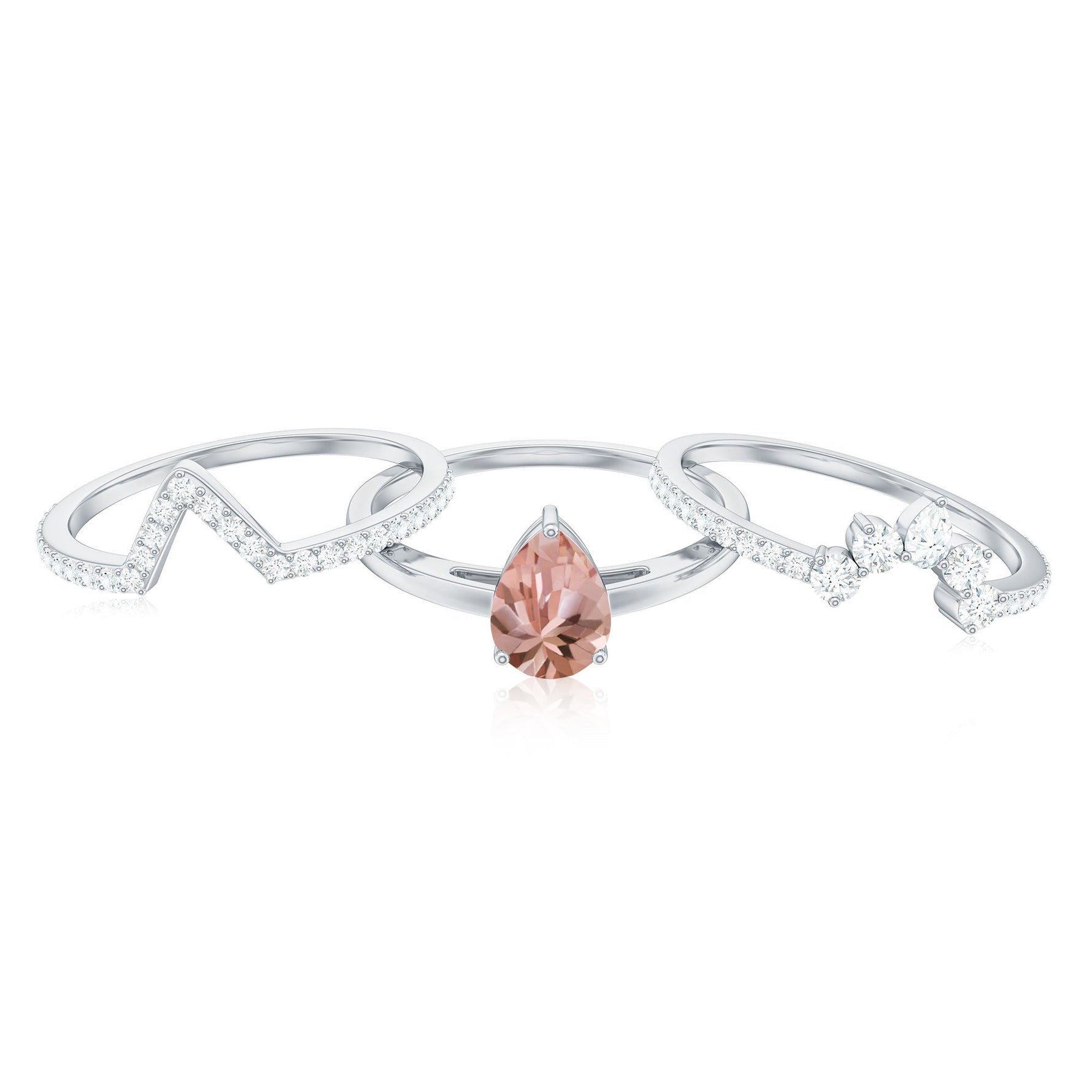 Morganite Trio Wedding Ring Set with Diamond