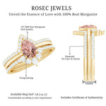 Morganite Trio Wedding Ring Set with Diamond