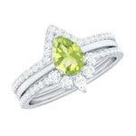 Pear Cut Peridot Trio Wedding Ring Set with Moissanite