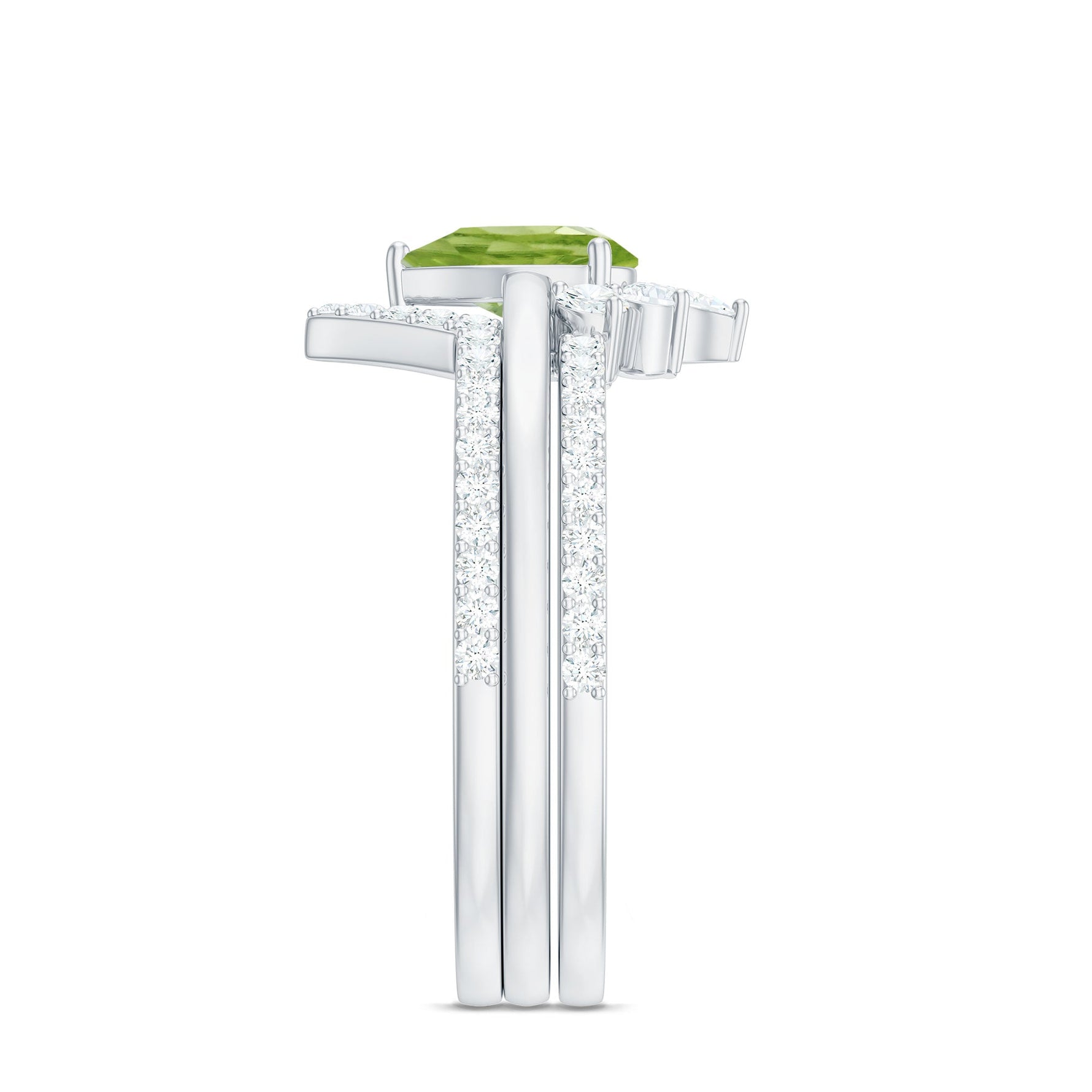 Pear Cut Peridot Trio Wedding Ring Set with Moissanite