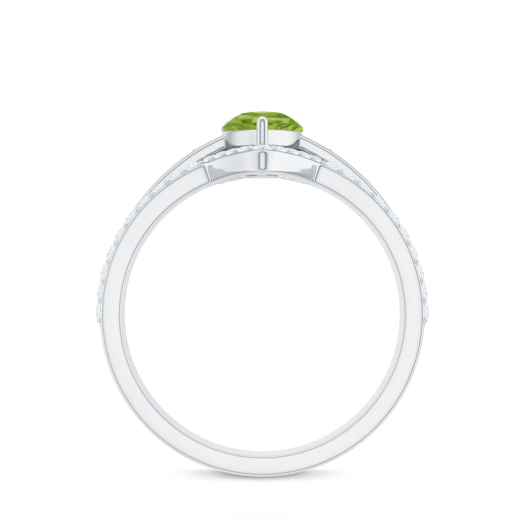 Pear Cut Peridot Trio Wedding Ring Set with Moissanite