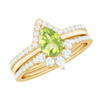 Pear Cut Peridot Trio Wedding Ring Set with Moissanite
