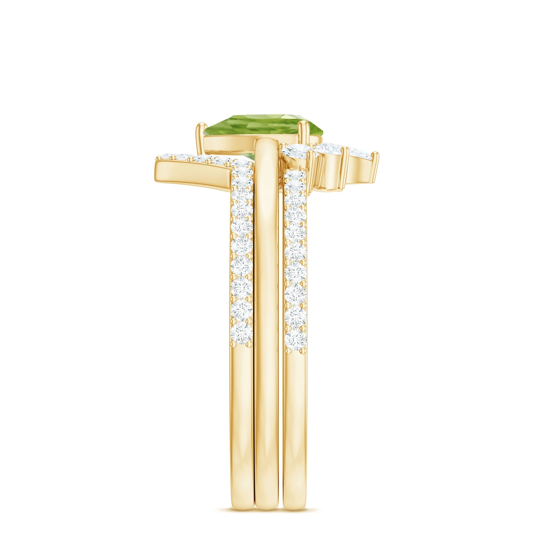 Pear Cut Peridot Trio Wedding Ring Set with Moissanite