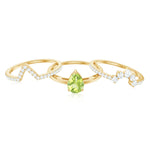 Pear Cut Peridot Trio Wedding Ring Set with Moissanite