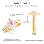 Pear Cut Rose Quartz Trio Wedding Ring Set with Moissanite