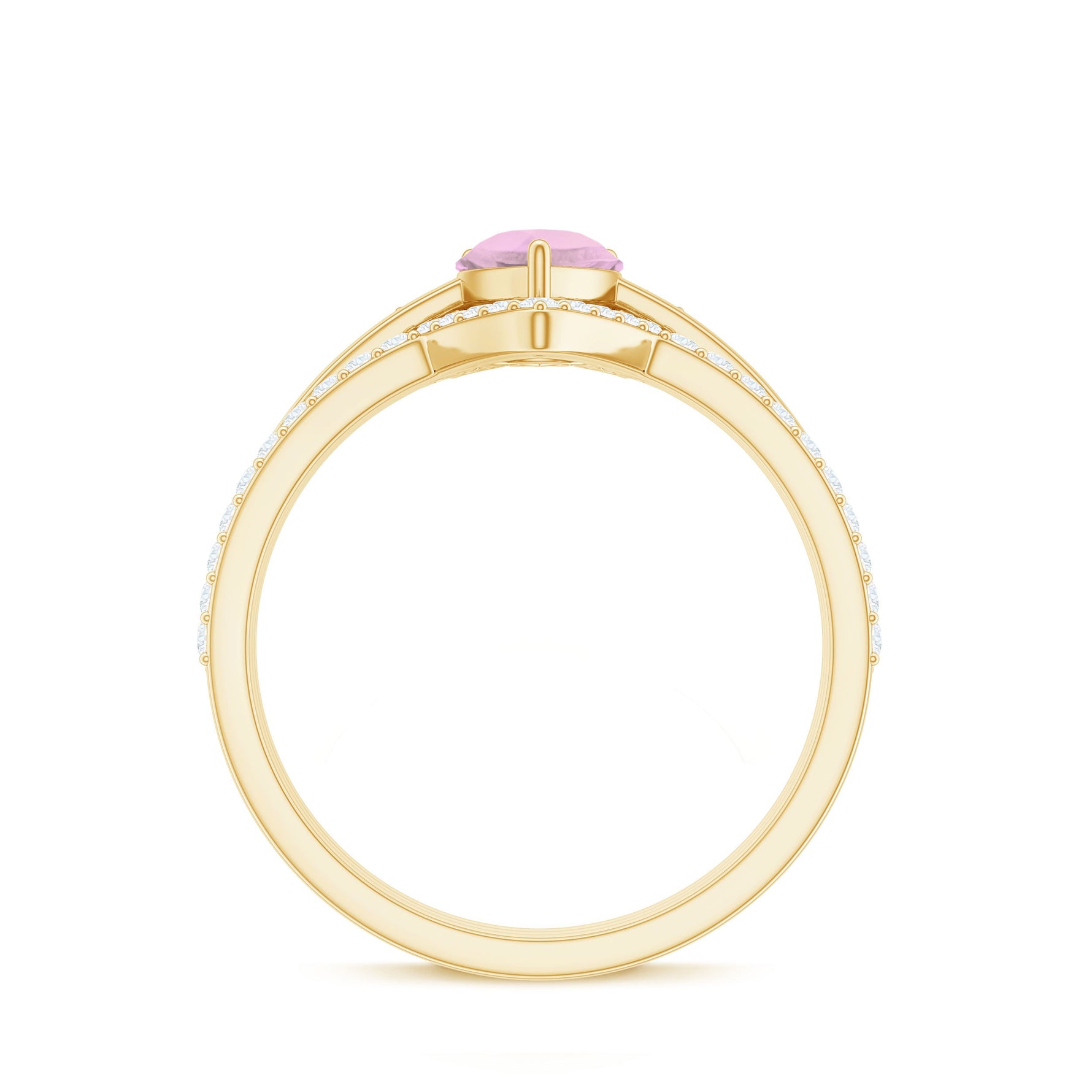 Pear Cut Rose Quartz Trio Wedding Ring Set with Moissanite