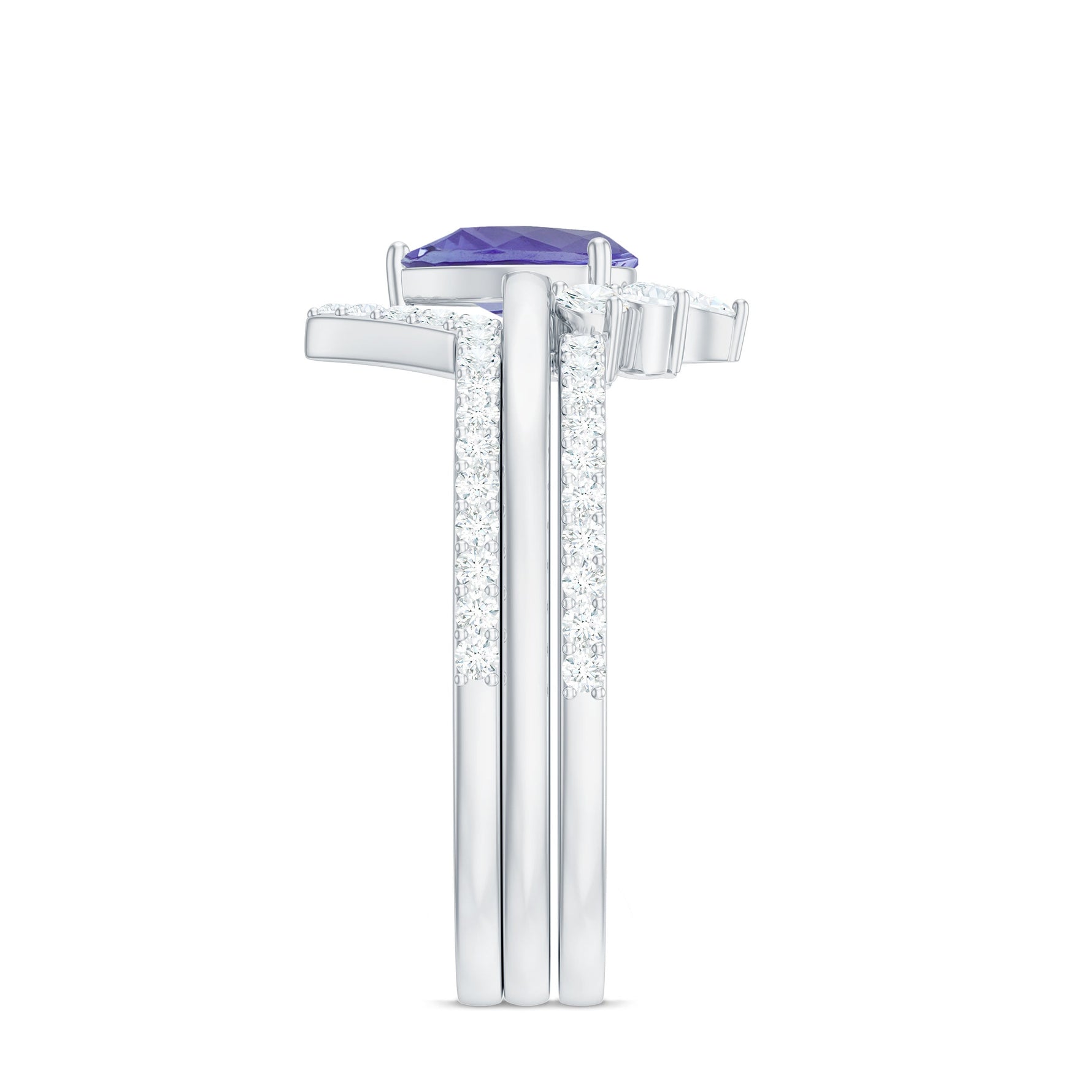 Pear Cut Tanzanite Trio Wedding Ring Set with Diamond