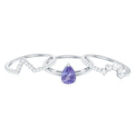 Pear Cut Tanzanite Trio Wedding Ring Set with Diamond
