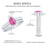 Pear Cut Pink Tourmaline Trio Wedding Ring Set with Moissanite