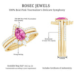 Pear Cut Pink Tourmaline Trio Wedding Ring Set with Moissanite