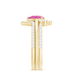 Pear Cut Pink Tourmaline Trio Wedding Ring Set with Moissanite