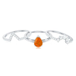 Pear Cut Fire Opal Trio Wedding Ring Set with Moissanite