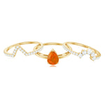 Pear Cut Fire Opal Trio Wedding Ring Set with Moissanite