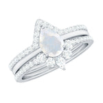 Pear Cut Moonstone Trio Wedding Ring Set with Moissanite