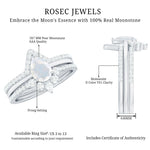 Pear Cut Moonstone Trio Wedding Ring Set with Moissanite