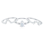 Pear Cut Moonstone Trio Wedding Ring Set with Moissanite