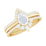 Pear Cut Moonstone Trio Wedding Ring Set with Moissanite