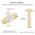 Pear Cut Moonstone Trio Wedding Ring Set with Moissanite